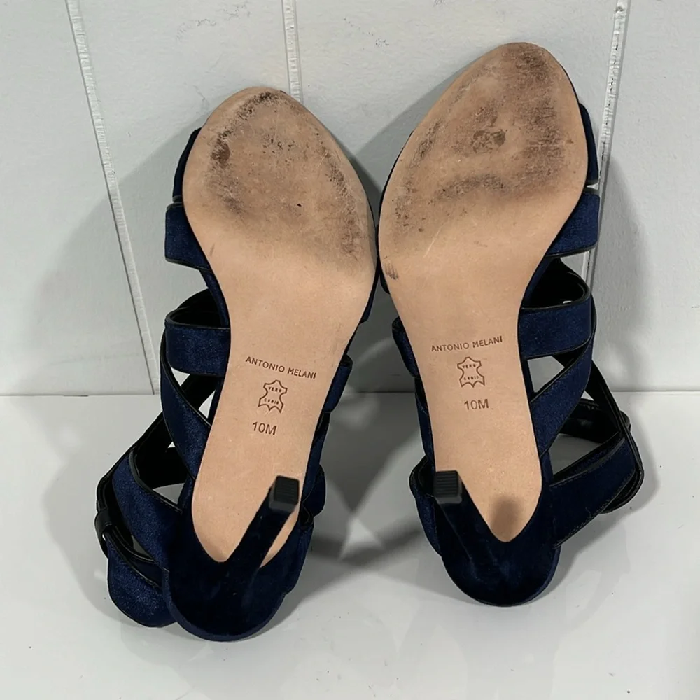Antonio Melani Avett Velvet Sandals Navy/black sz 10M glam whimsical stiletto